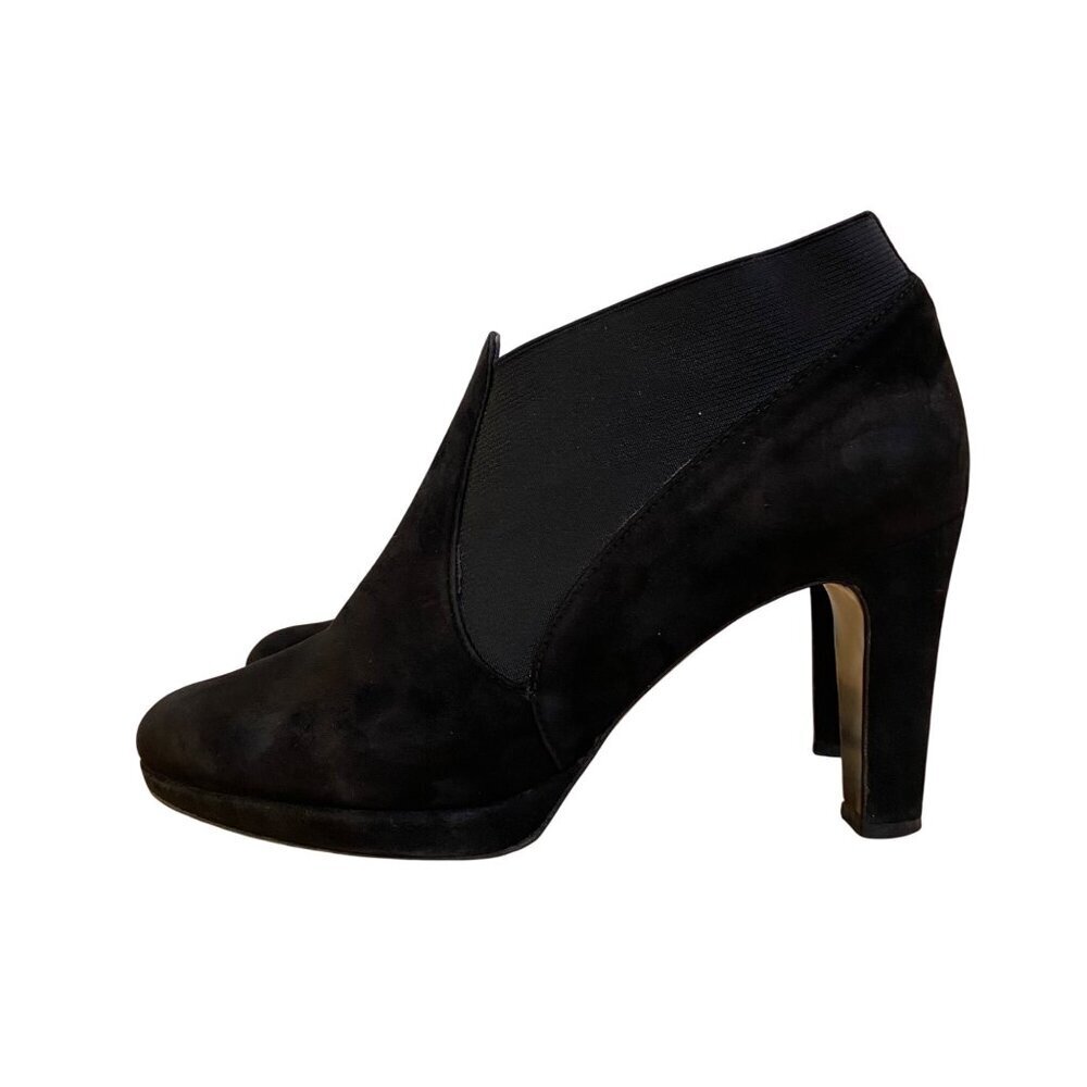 Vaneli Black Suede Ankle Booties platform heeled shoes Womens Size 7M almond toe